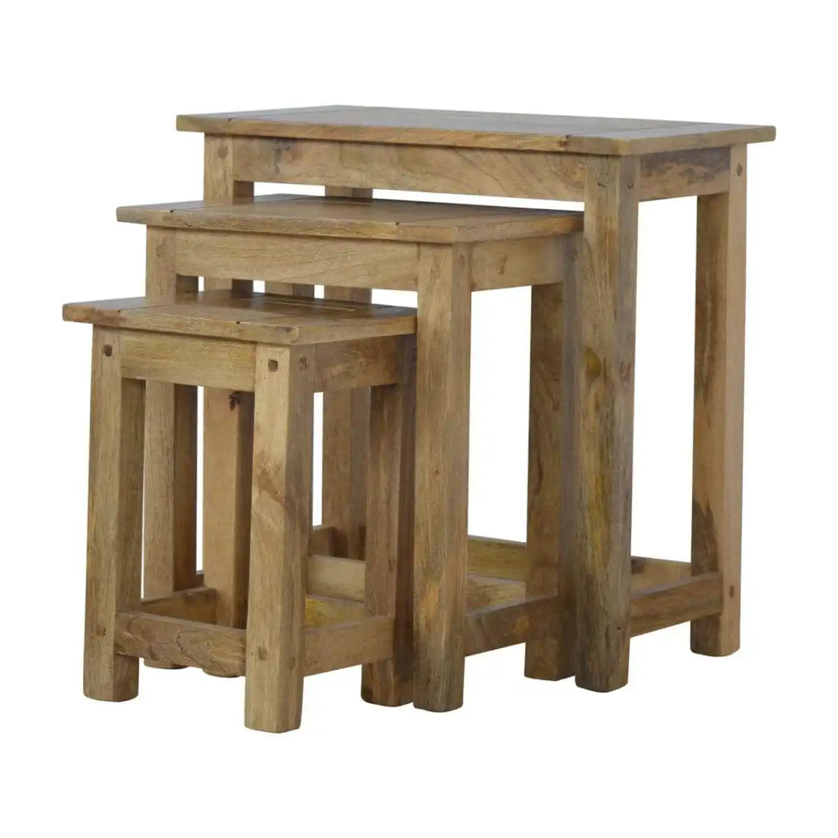 Set of 3 Nesting Table in Oak-effect Mango Wood - Price Crash Furniture