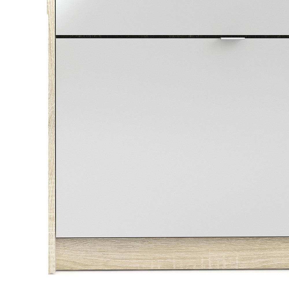 Shoe Cabinet: 3 compartments with 2 layers & 1 door in Oak & Gloss White - Price Crash Furniture