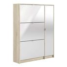 Shoe Cabinet: 4 compartments with 2 layers & 1 mirror door in Oak & Gloss White - Price Crash Furniture