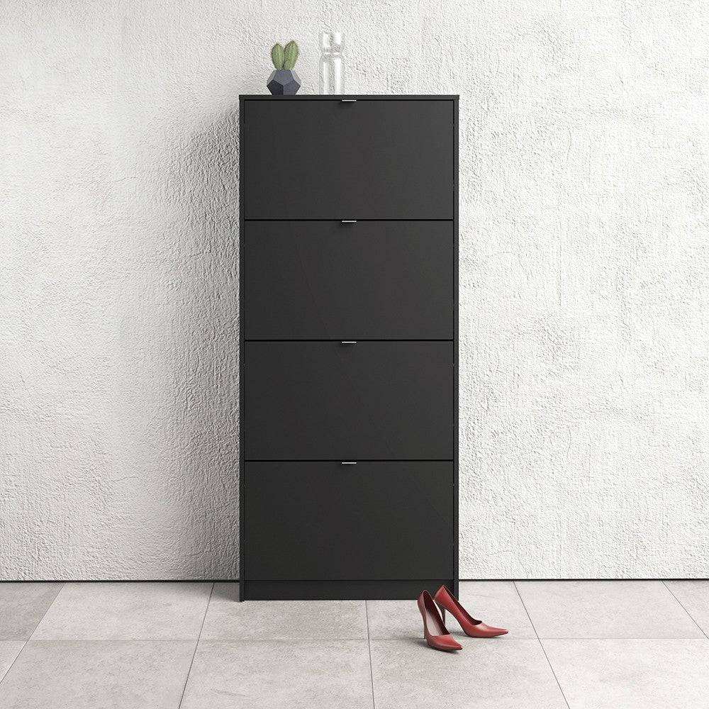 Shoe Cabinet: 4 compartments with 2 layers in Matte Black - Price Crash Furniture