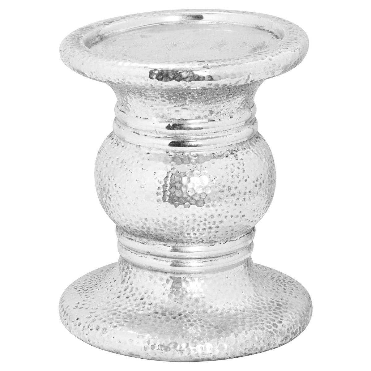 Silver Punch Faced Ceramic Large Candle Holder - Price Crash Furniture