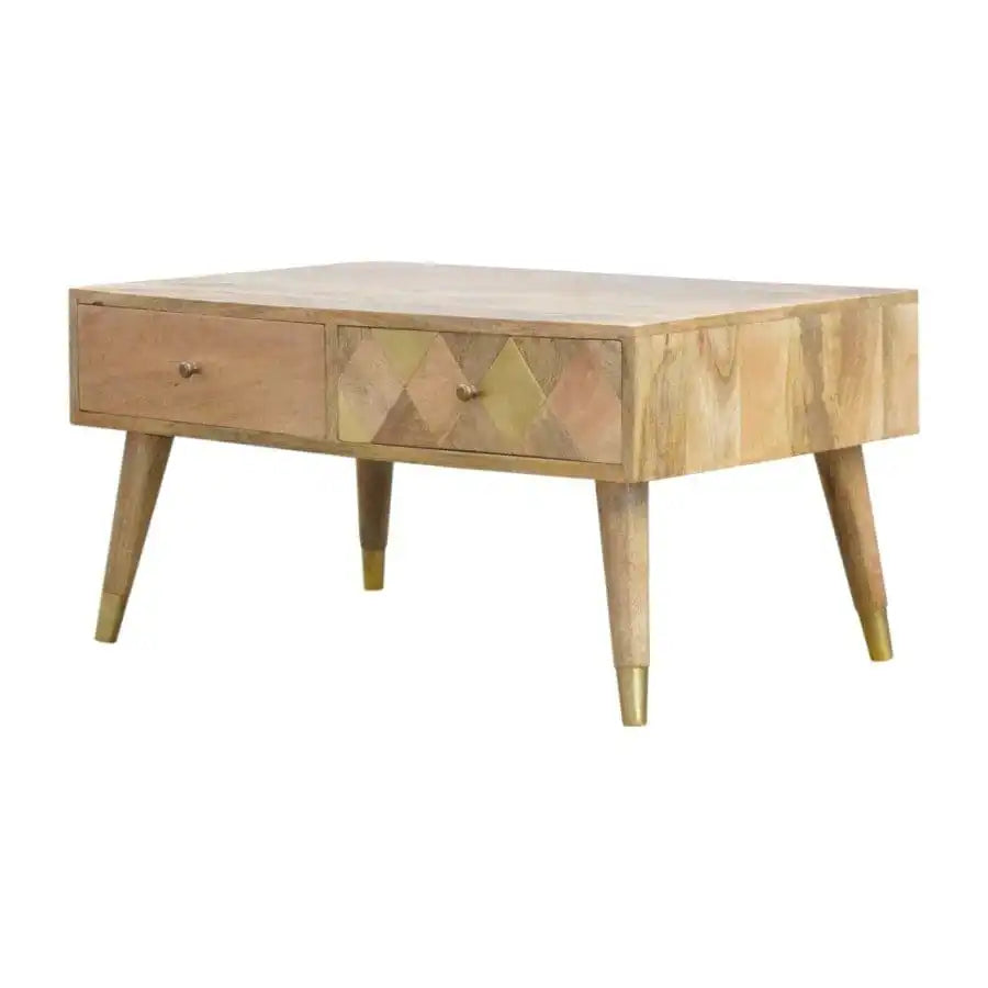 Solid Wood 2 Drawer Writing Desk With Gold Brass Insert - Price Crash Furniture