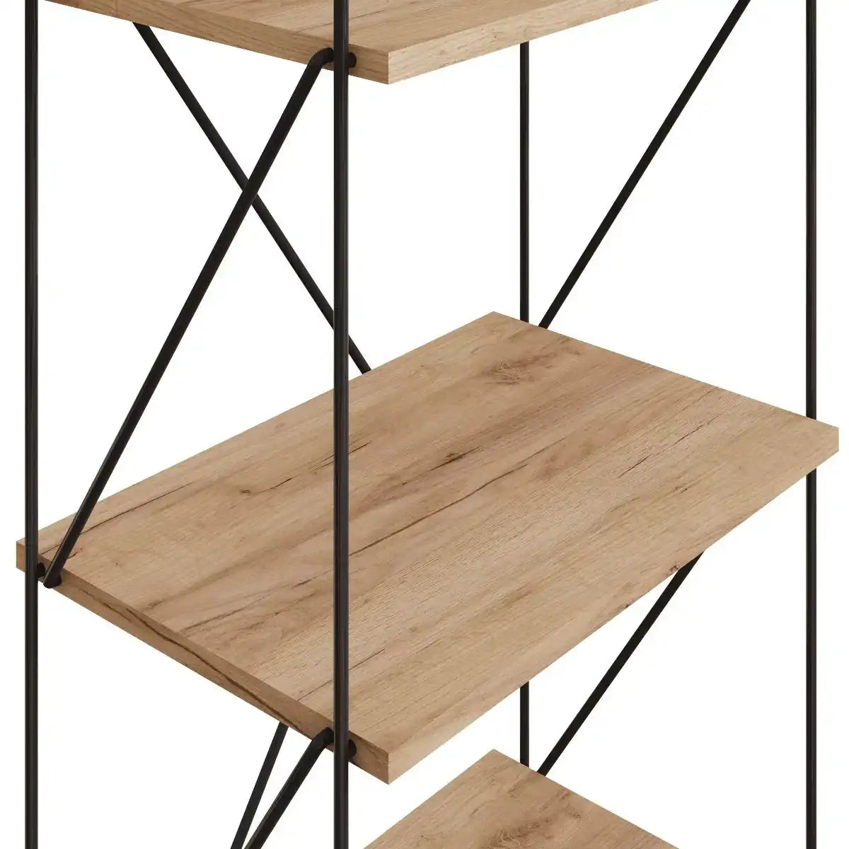 Leyo 4 Shelf Shelving Display Unit in Oak & Black - Price Crash Furniture