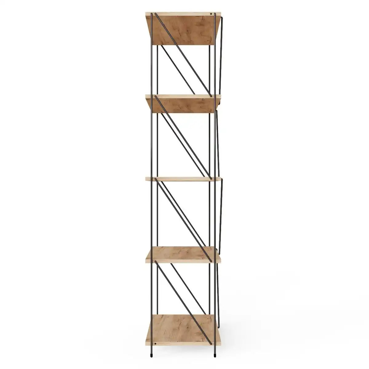 Leyo 5 Tier Black & Oak Shelving Unit Bookcase - Price Crash Furniture