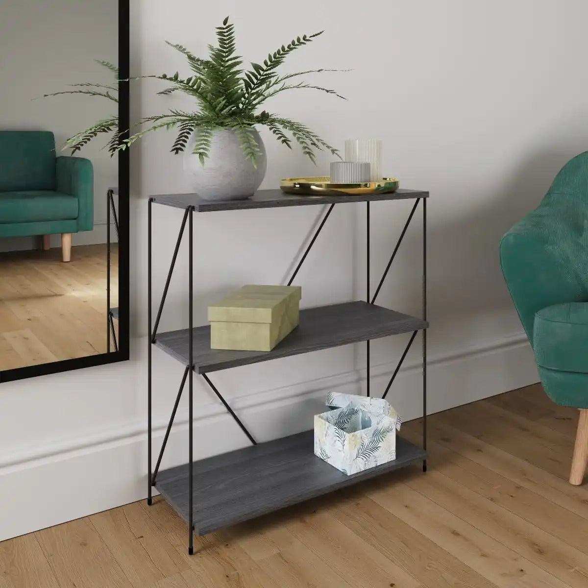 Leyo 3 Tier Grey Bookcase Bookshelf Shelving Unit - Price Crash Furniture