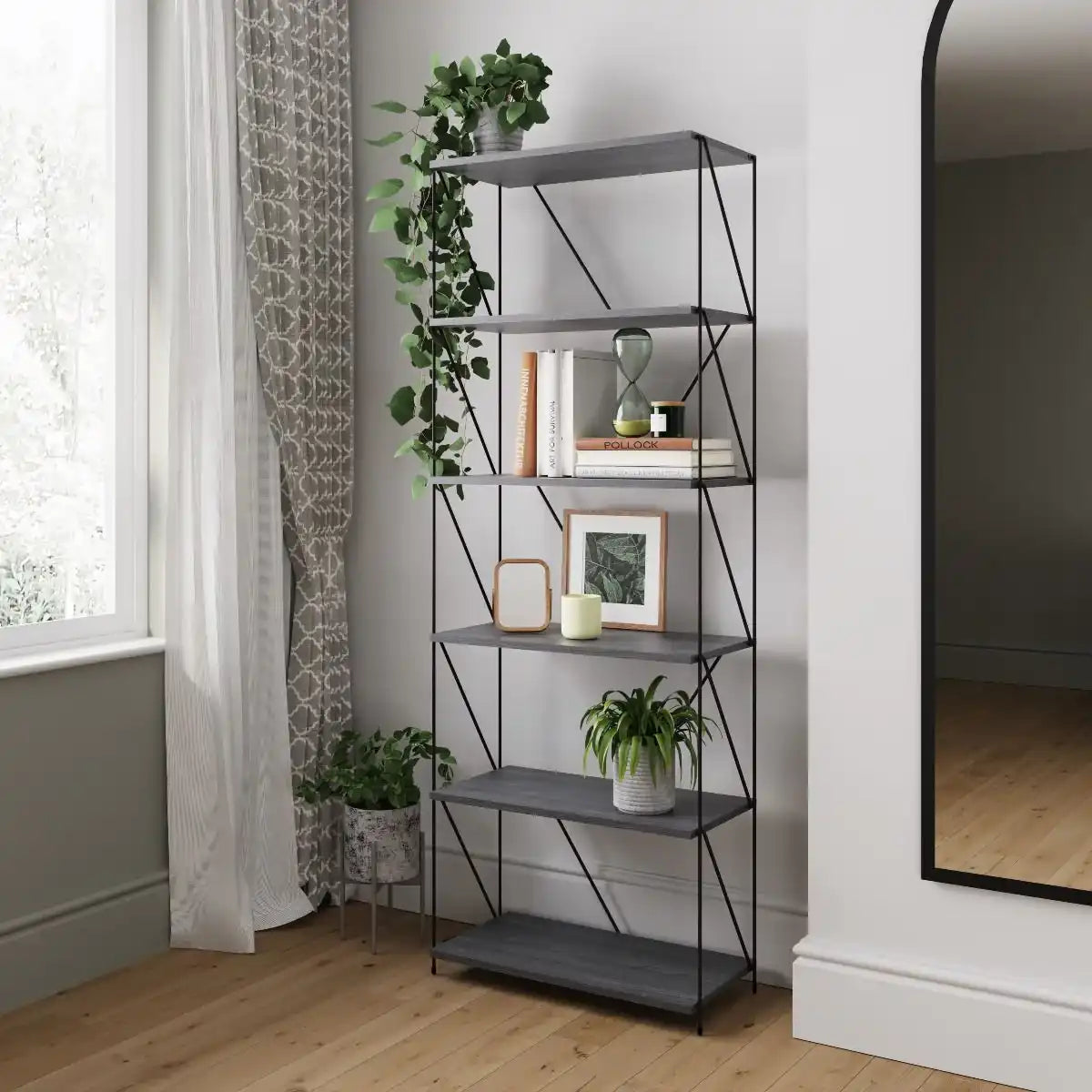 Leyo 6 Tier Grey Bookcase Bookshelf Storage Unit - Price Crash Furniture