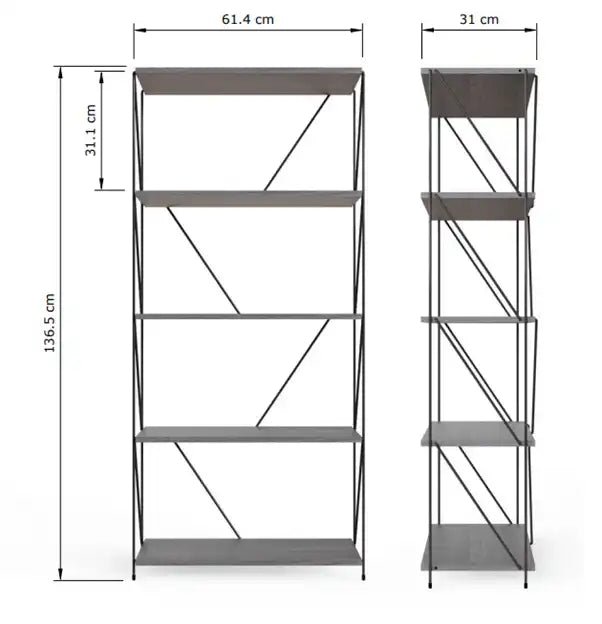 Leyo 5 Tier Bookshelf Shelving Unit Grey - Price Crash Furniture