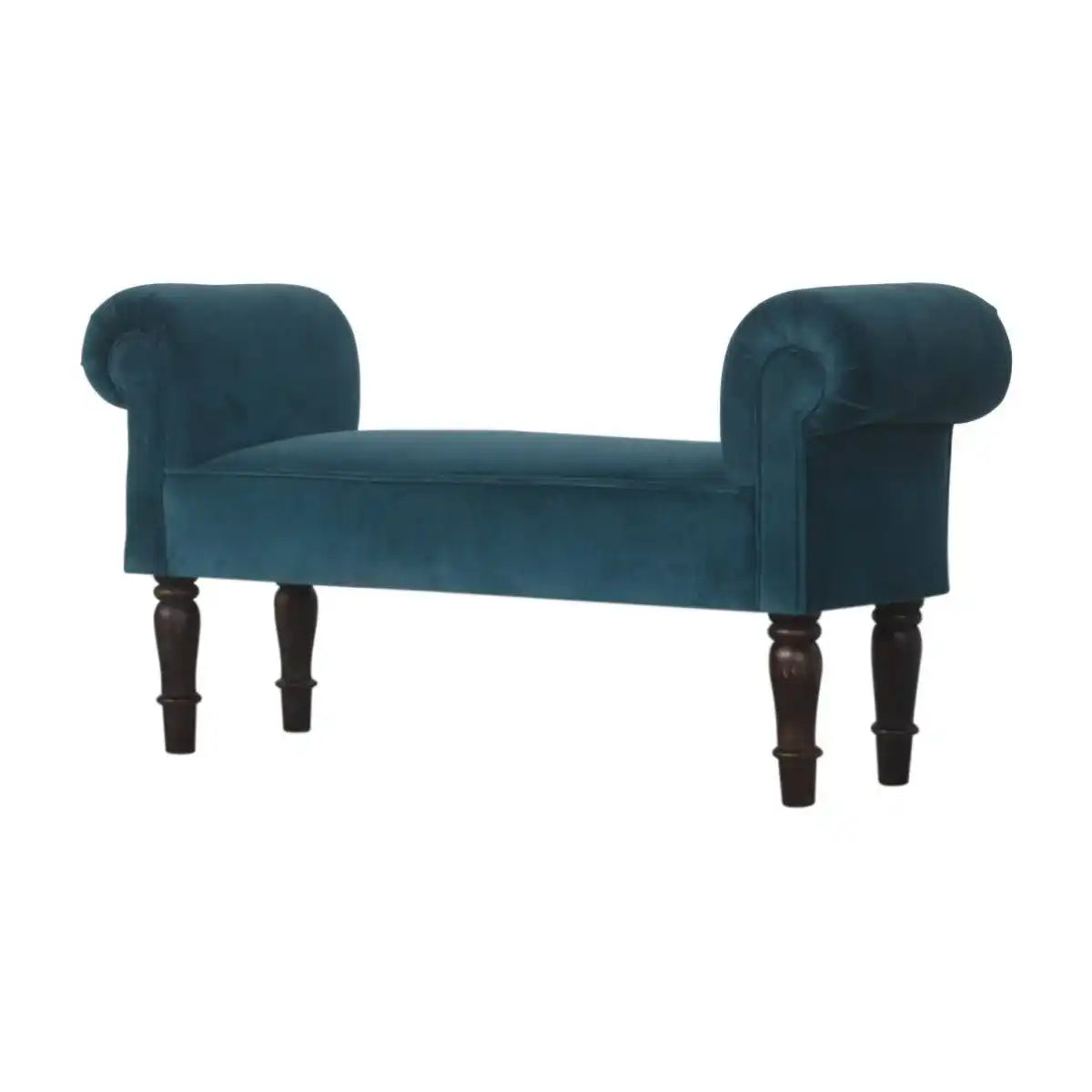 Teal Velvet Bench with Turned Feet - Price Crash Furniture