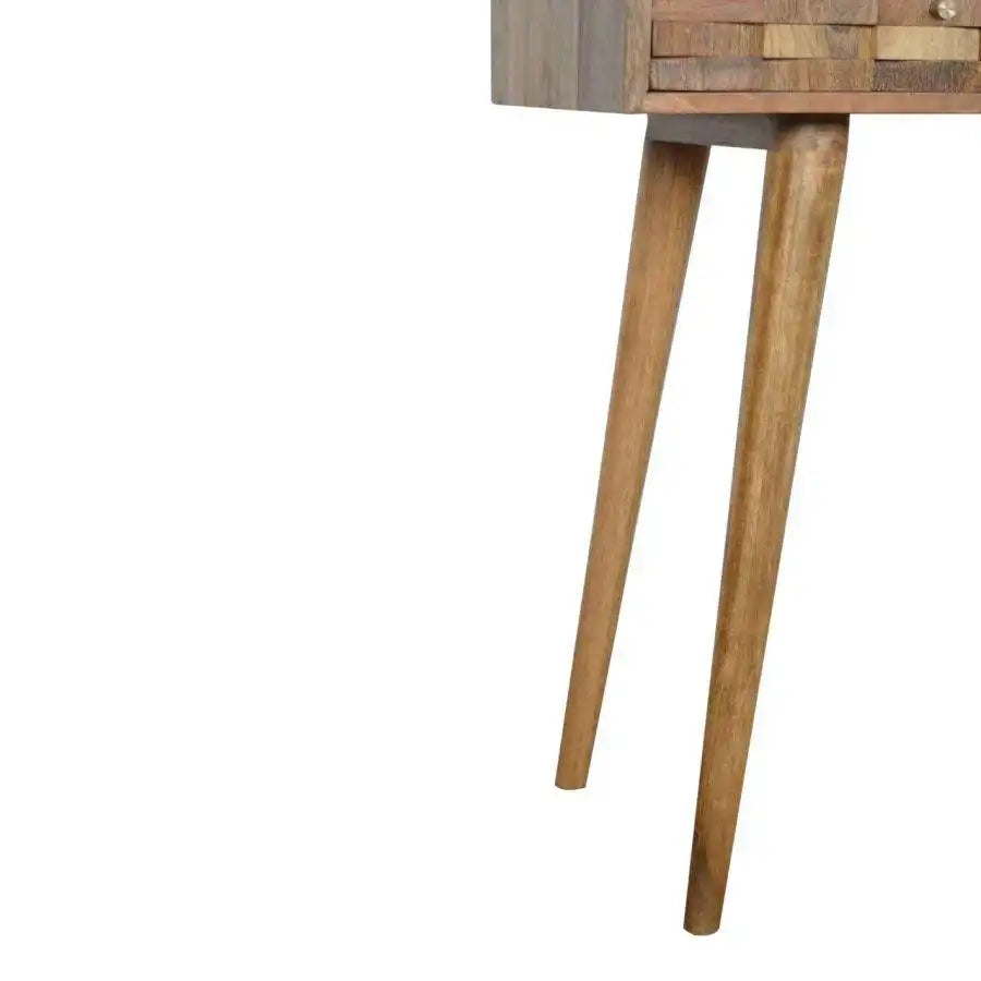 Tile Carved Console Table in Oak-effect Mango Wood - Price Crash Furniture