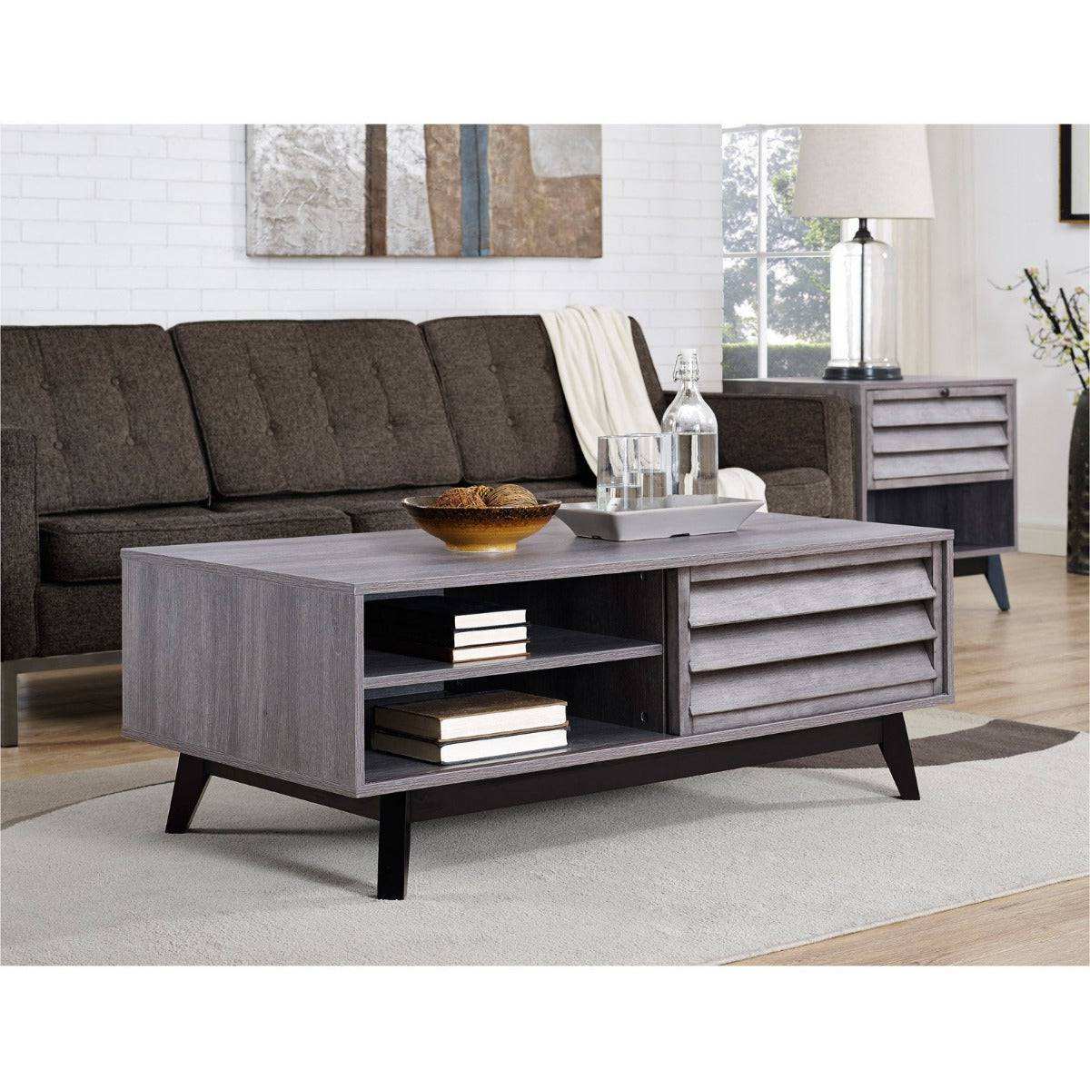 Vaughn Coffee Table with Sliding Doors in Grey Oak by Dorel - Price Crash Furniture