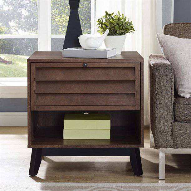 Vaughn Storage Side Table / Bedside in Walnut by Dorel - Price Crash Furniture