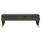 Velvet Bench with Castor Legs in Grey & Walnut-effect Mango Wood - Price Crash Furniture