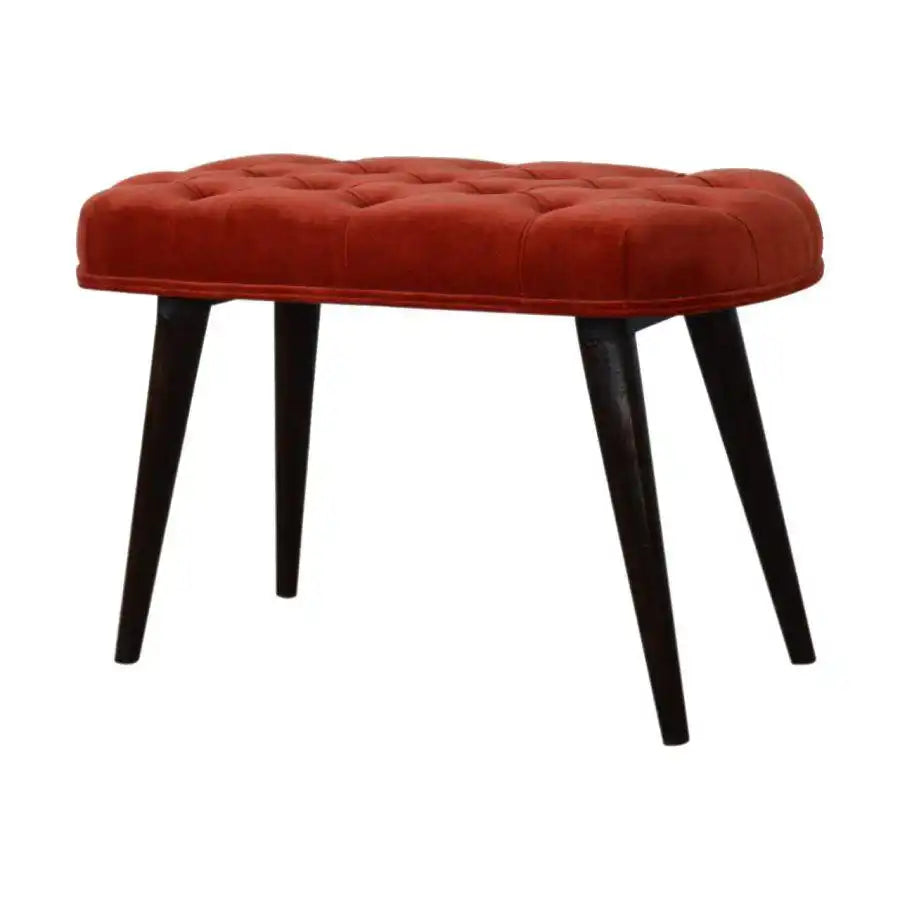 Velvet Deep Button Bench Seat in Brick Red Rust & Walnut - Price Crash Furniture