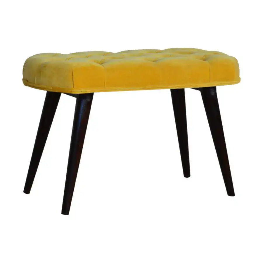 Velvet Deep Button Bench Seat in Mustard Yellow & Walnut - Price Crash Furniture