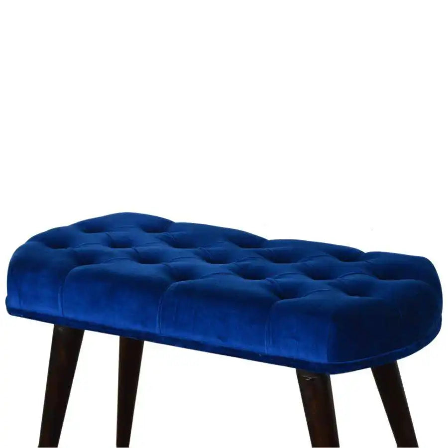 Velvet Deep Button Bench Seat in Royal Blue & Walnut - Price Crash Furniture