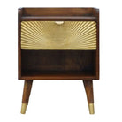 1 Drawer Chestnut Bedside With Gold Sunrise Pattern Drawer Front - Price Crash Furniture