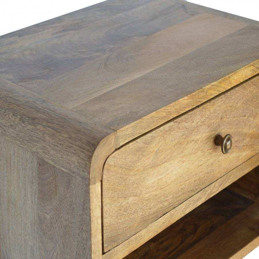 1 Drawer Curved Wall Mounted Oak-Ish Bedside - Price Crash Furniture