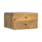 2 Drawer Curved Wall Mounted Oak-Ish Bedside - Price Crash Furniture