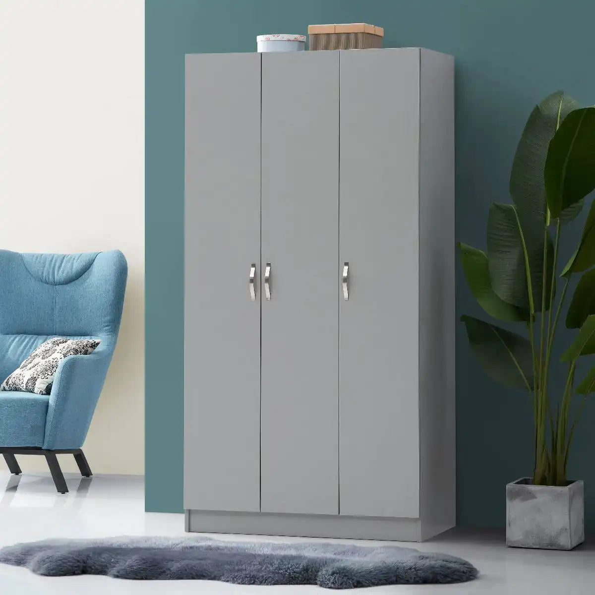 3 DOOR DOUBLE WARDROBE GREY Essentials collection - Price Crash Furniture