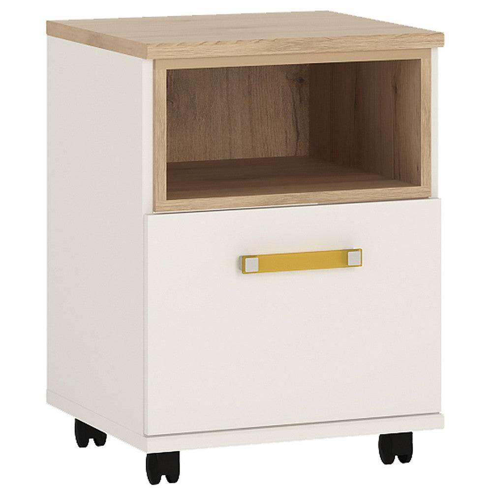 4 Kids 1 Door Mobile Desk Drawer Pedestal in Light Oak and White High Gloss - Price Crash Furniture