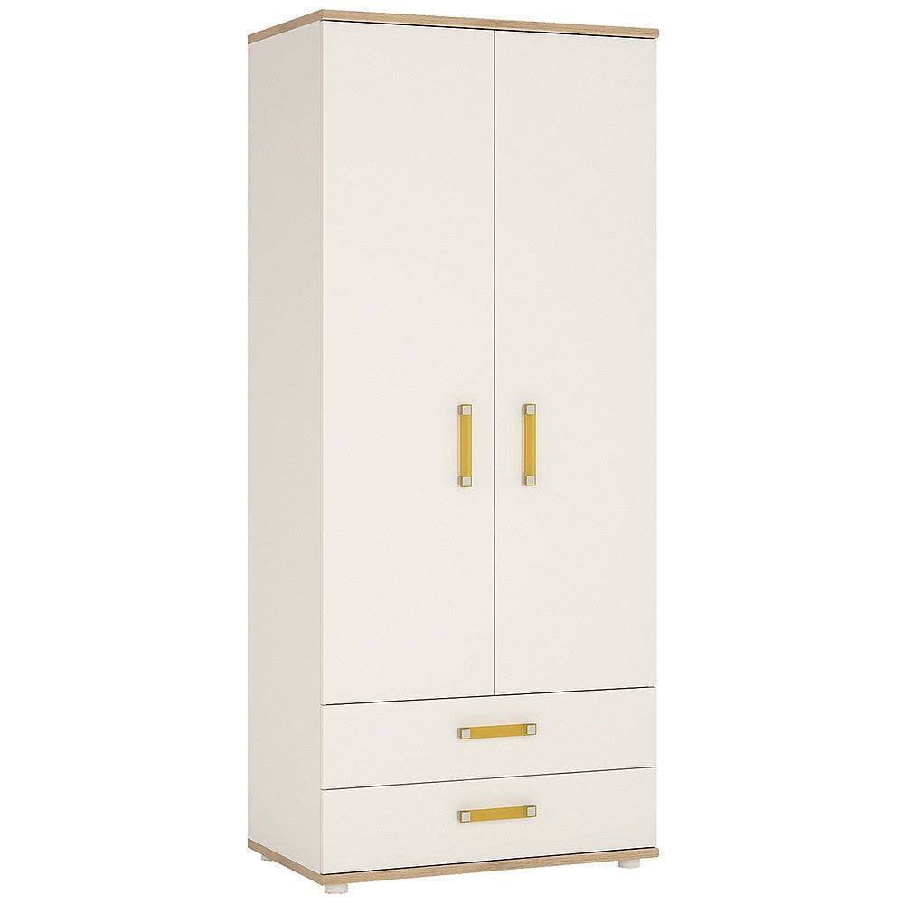 4 Kids 2 Door 2 Drawer Wardrobe in Light Oak & White High Gloss - Price Crash Furniture