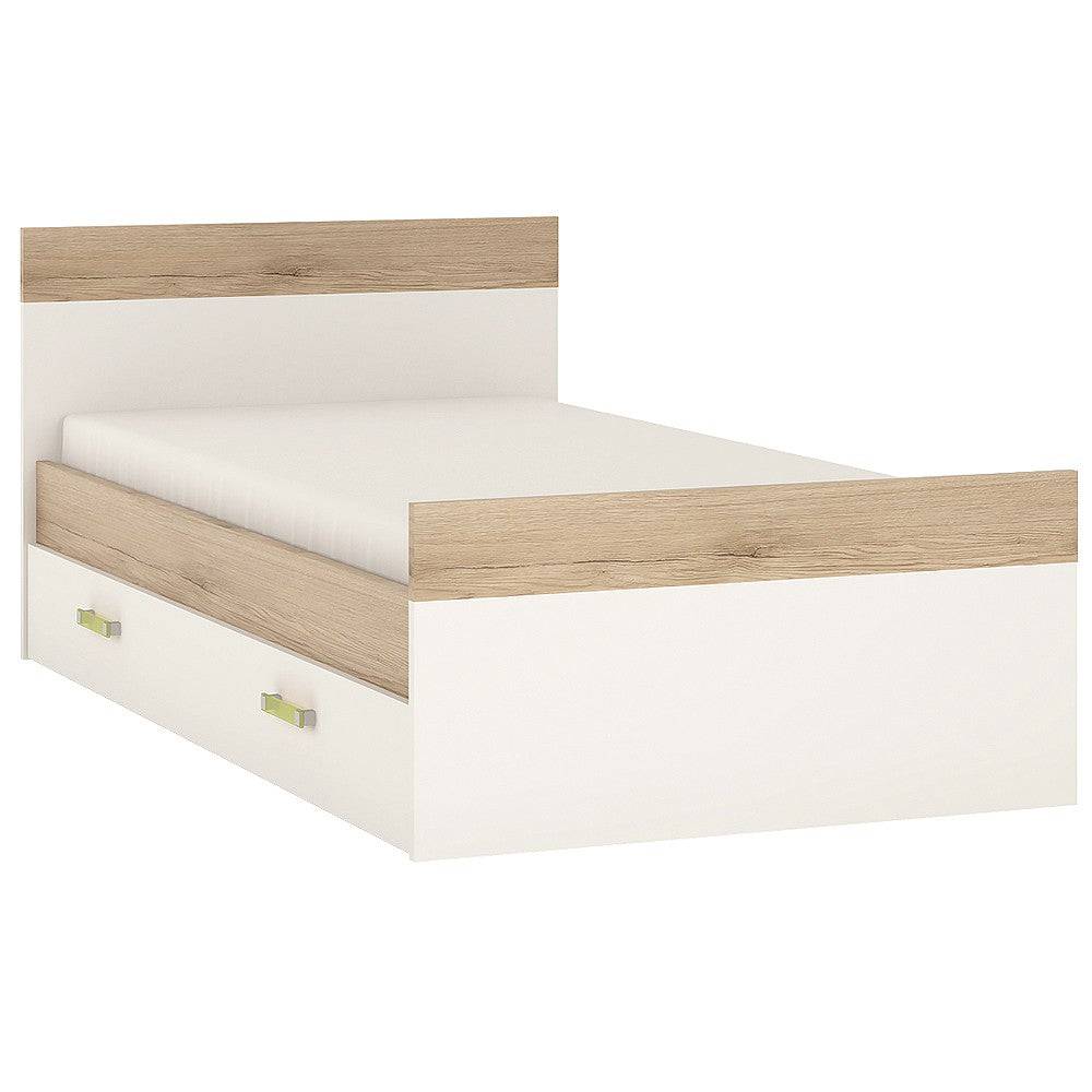 4KIDS Single Bed With Under Drawer In Light Oak And White High Gloss With Lemon Handles - Price Crash Furniture