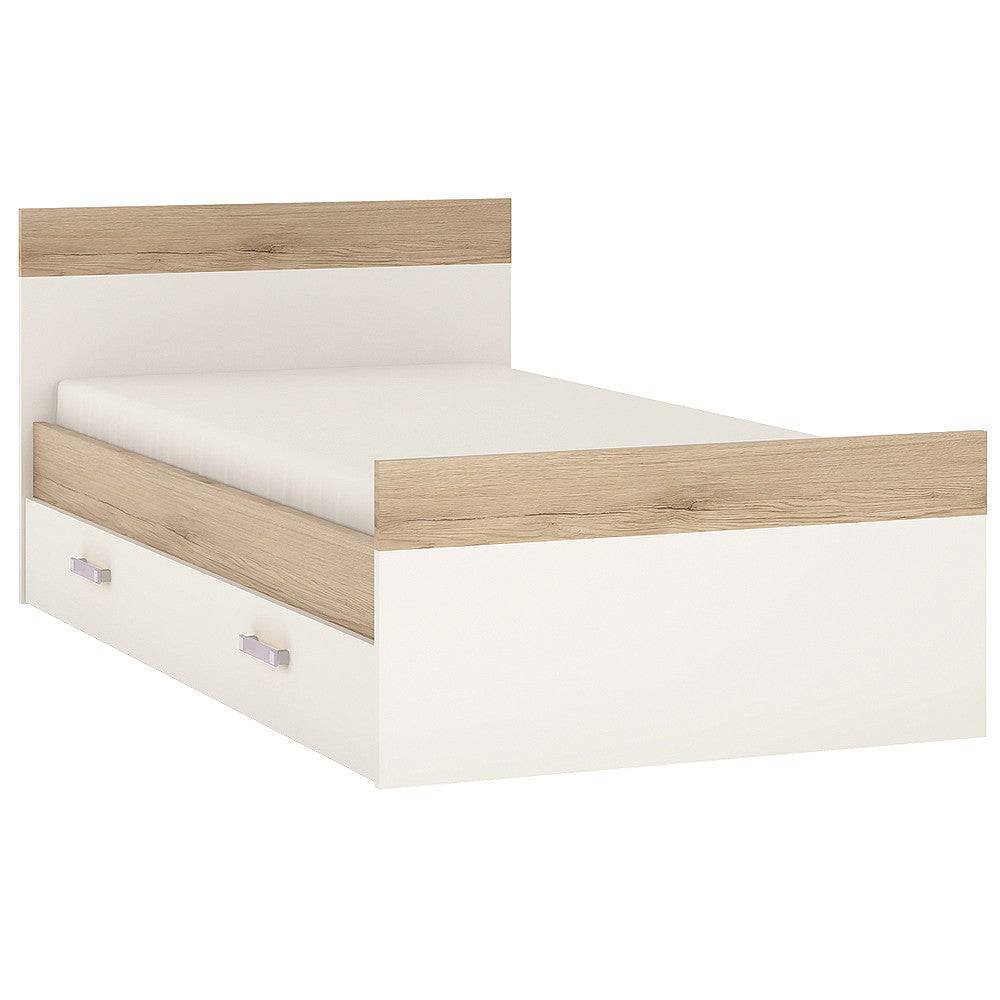 4KIDS Single Bed With Under Drawer In Light Oak And White High Gloss With Lilac Handles - Price Crash Furniture