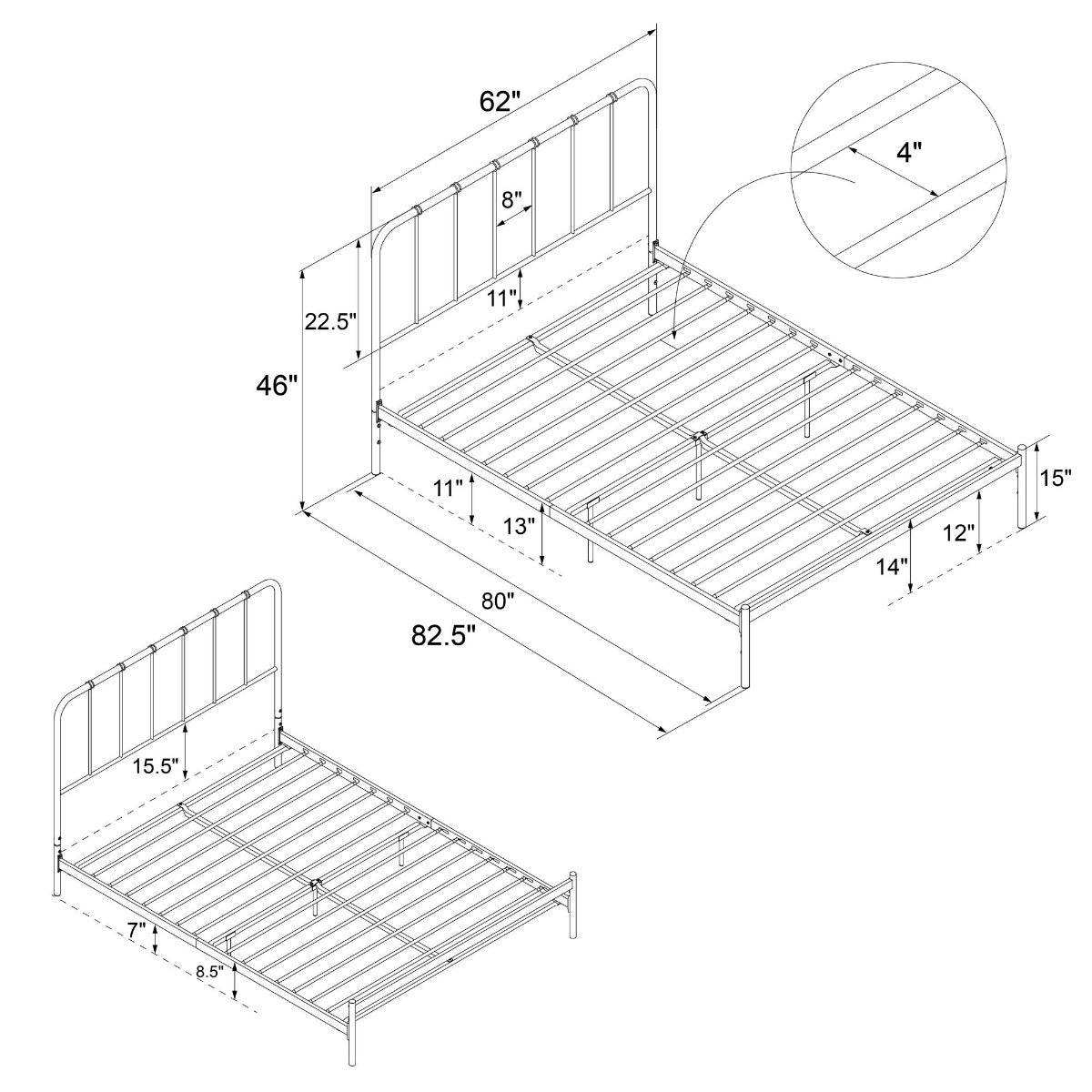 Aaron Black Metal UK King Size Bed (USA Queen Size) by Dorel - Price Crash Furniture