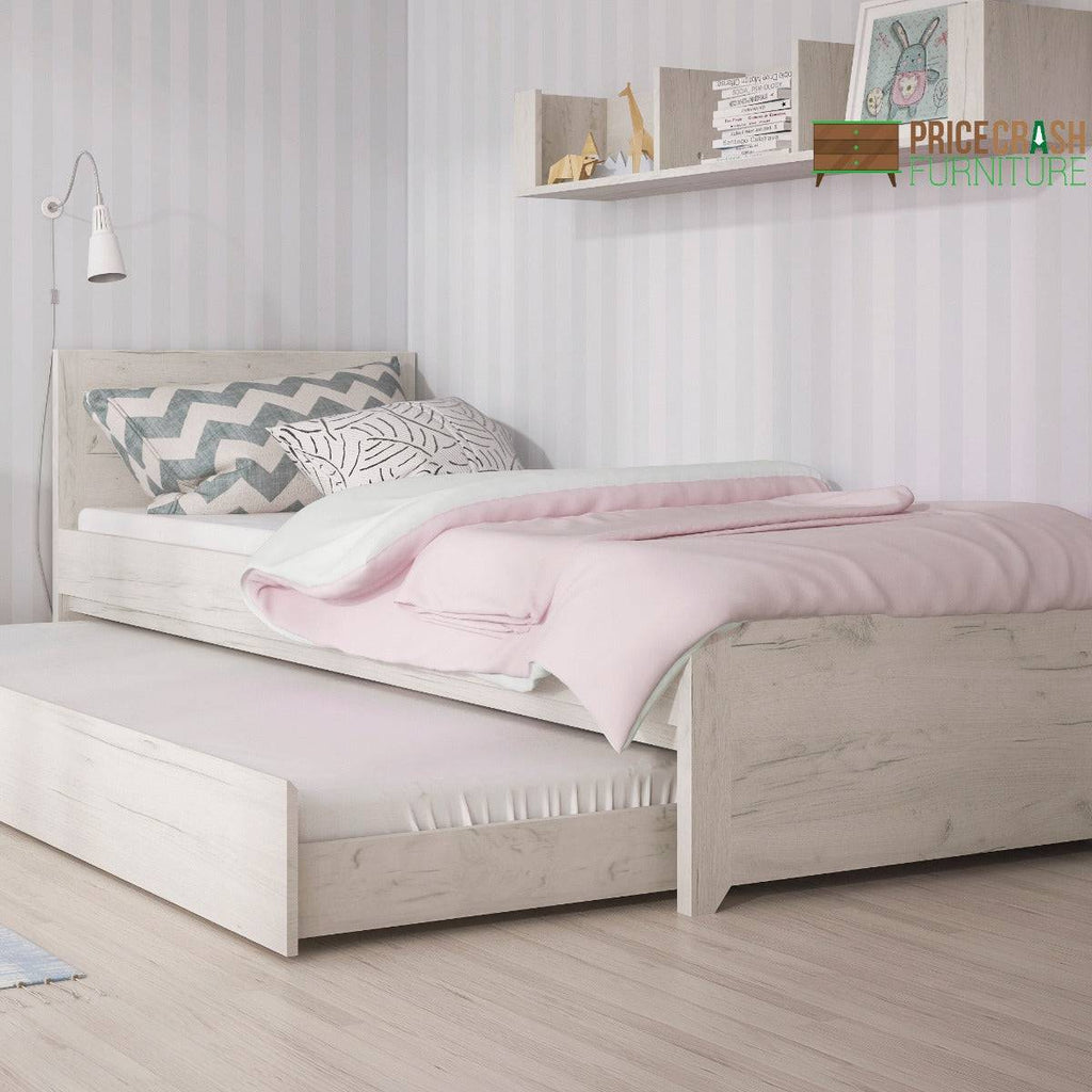 Angel Single Bed with Underbed Drawer in White Oak - Price Crash Furniture