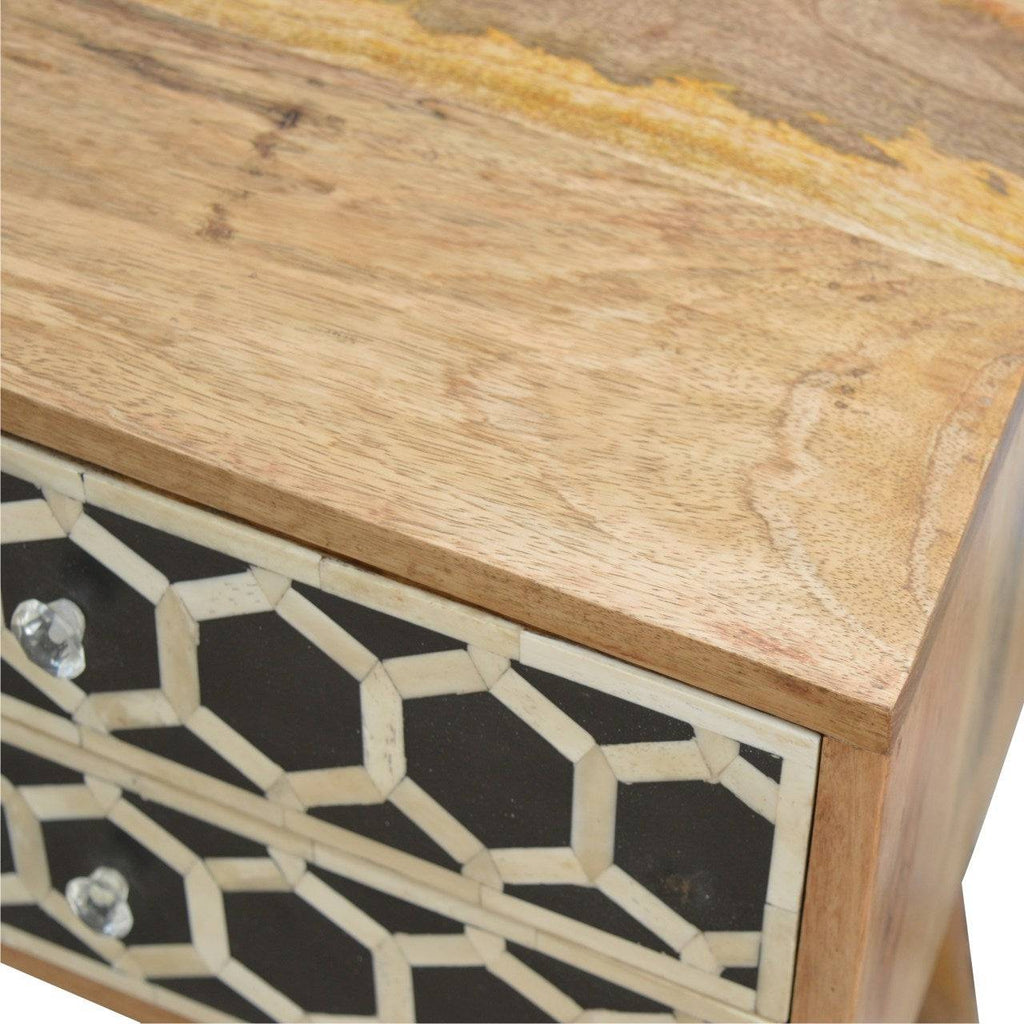 ArtHaus Collection Bone Inlay 2 Drawer Bedside Table Cabinet - Price Crash Furniture