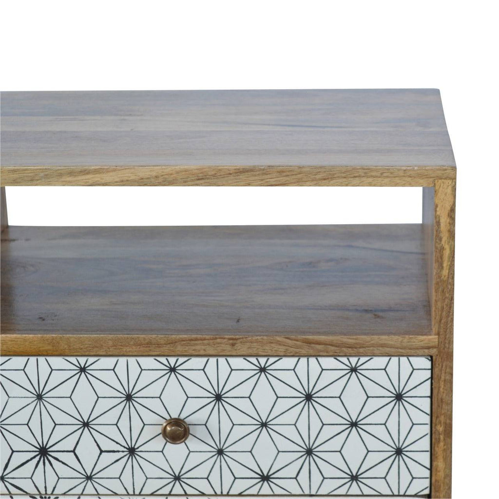 ArtHaus Collection Geometric Printed 2 Drawer Bedside With Open Slot - Price Crash Furniture