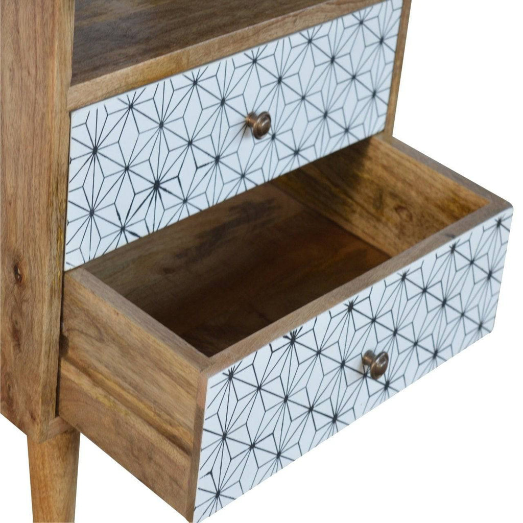 ArtHaus Collection Geometric Printed 2 Drawer Bedside With Open Slot - Price Crash Furniture