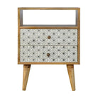 ArtHaus Collection Geometric Printed 2 Drawer Bedside With Open Slot - Price Crash Furniture