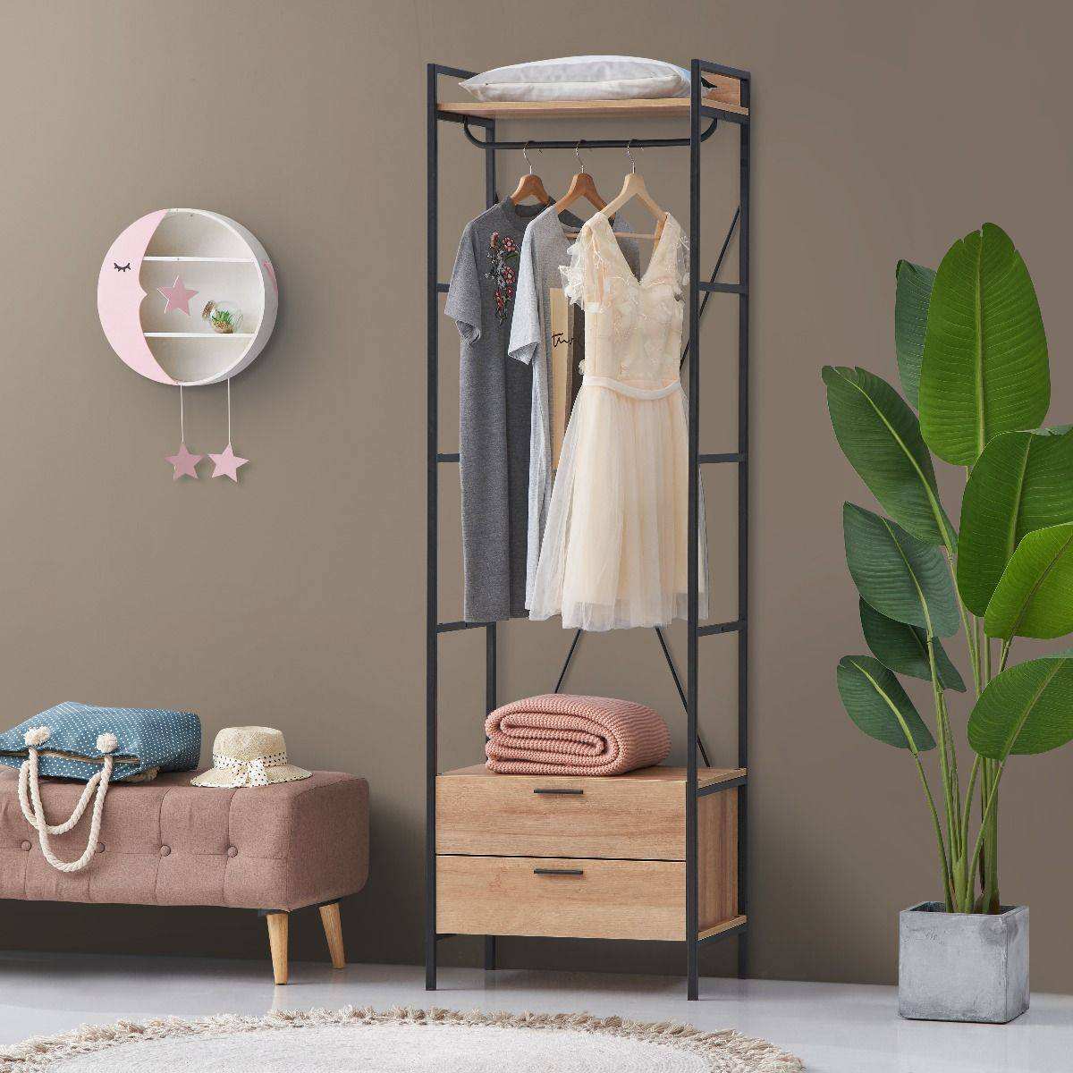 Claire Bedroom Open Wardrobe Riviera Oak 2 Drawer - Price Crash Furniture