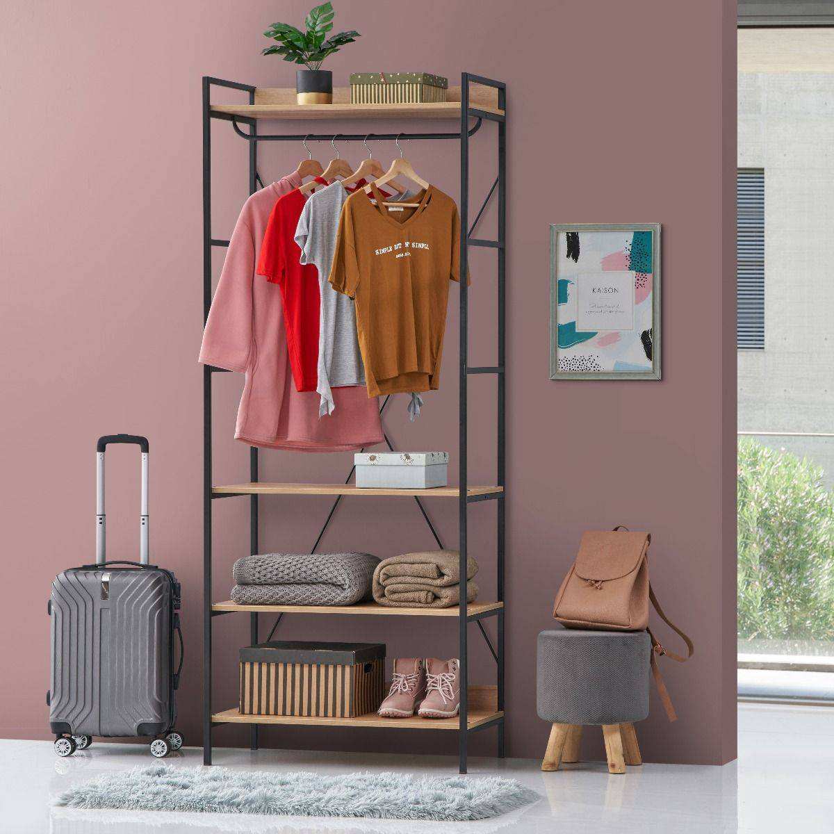 Claire Bedroom Open Wardrobe 4 Shelves in Light Oak - Price Crash Furniture