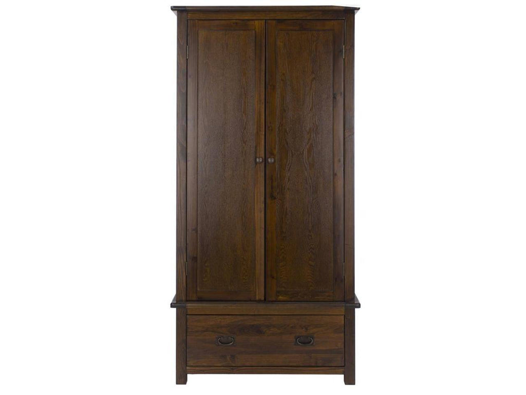 Boston 2 Door 1 Drawer Wardrobe in Dark Stained Wood - Price Crash Furniture