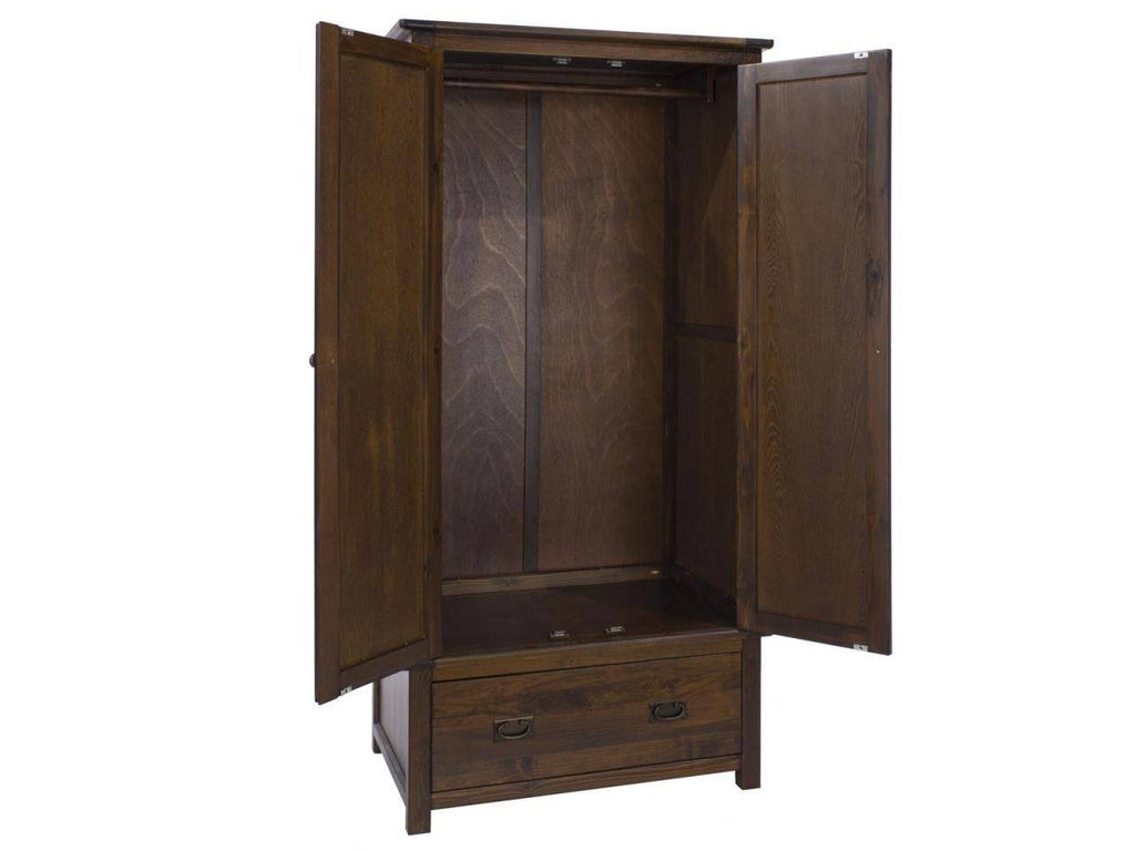 Boston 2 Door 1 Drawer Wardrobe in Dark Stained Wood - Price Crash Furniture