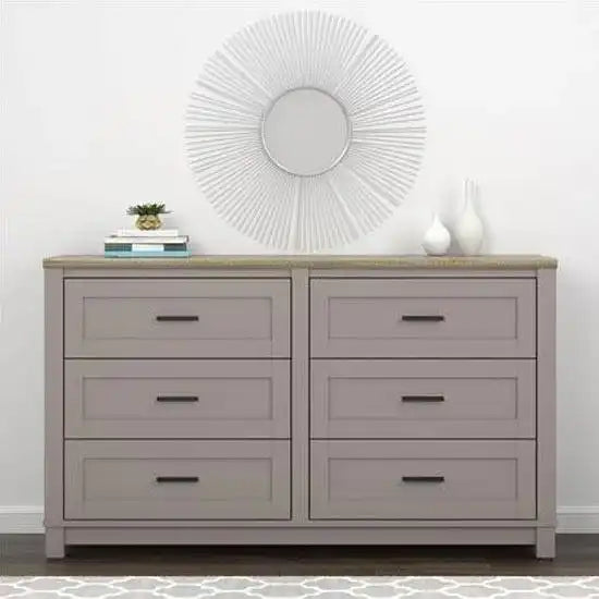 Carver 6 Drawer Chest Of Drawers in Grey and Weathered Oak by Dorel - Price Crash Furniture