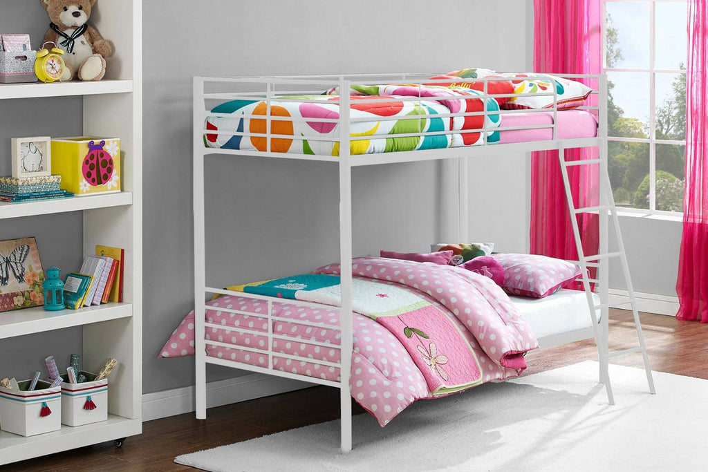 Convertible Single over Single Bunk Bed in White Metal by Dorel - Price Crash Furniture