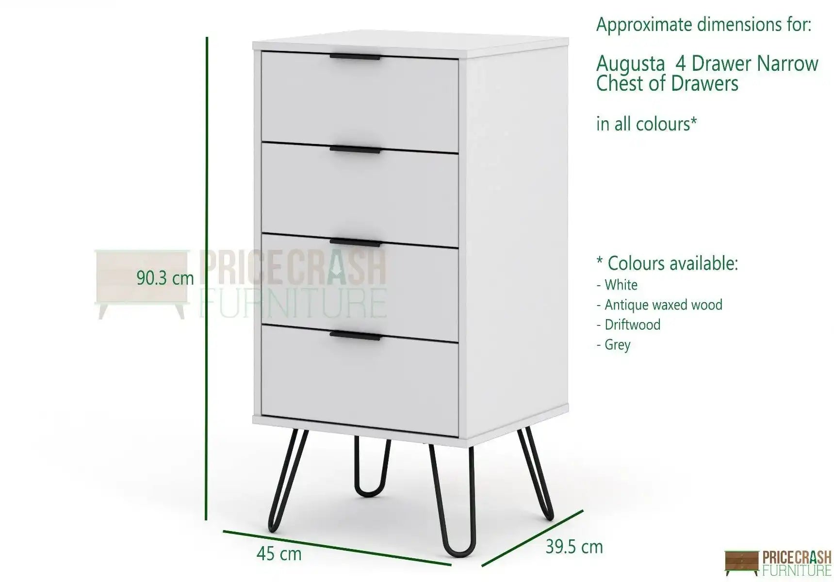 Core Products Augusta 4 Drawer Narrow Chest of Drawers in White - Price Crash Furniture