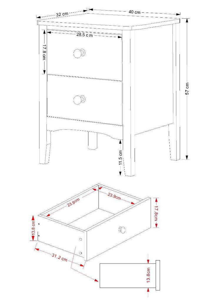 Core Products Como Light Grey 2 drawer beside cabinet - Price Crash Furniture
