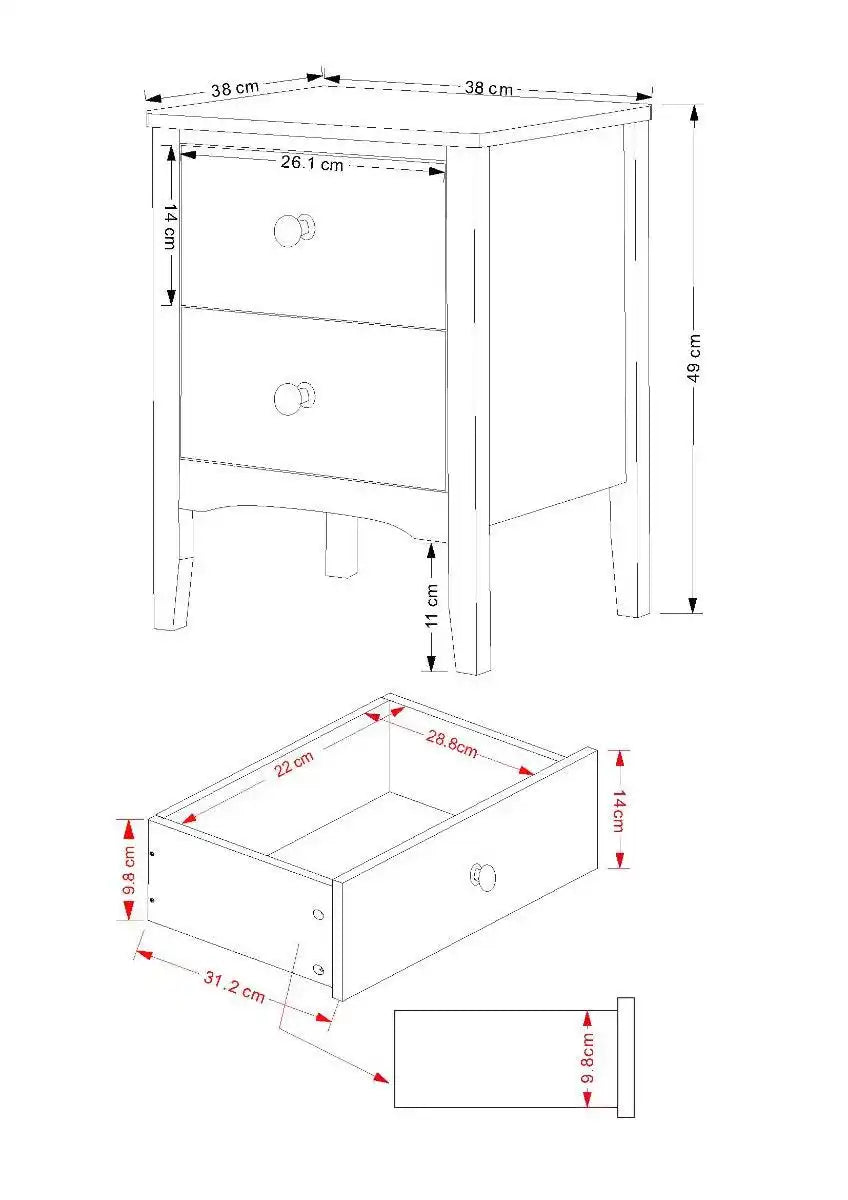 Core Products Como Light Grey 2 drawer petite beside cabinet - Price Crash Furniture