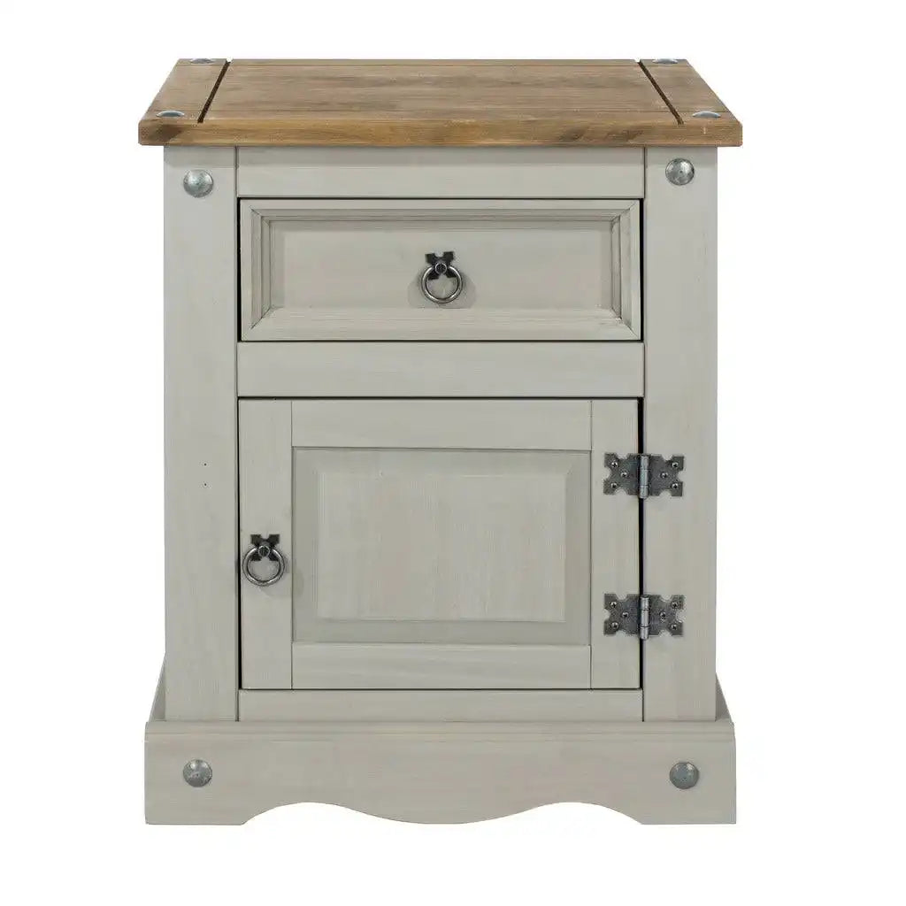 Core Products Corona Grey Washed 1 Door, 1 Drawer Bedside Cabinet Table Unit - Price Crash Furniture