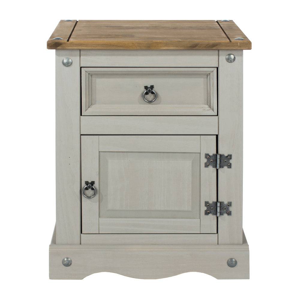 Core Products Corona Grey Washed 1 Door, 1 Drawer Bedside Cabinet Table Unit - Price Crash Furniture