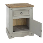 Core Products Corona Grey Washed 1 Door, 1 Drawer Bedside Cabinet Table Unit - Price Crash Furniture