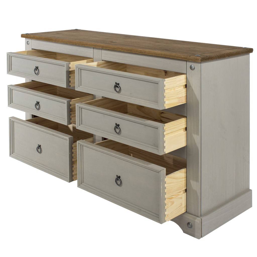 Core Products Corona Grey Washed 3+3 6 Drawer Wide Chest Of Drawers - Price Crash Furniture