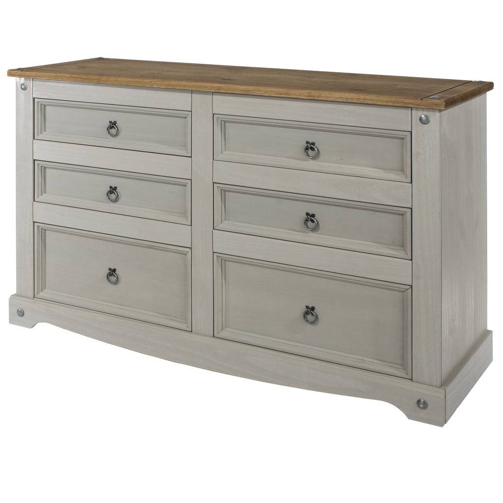 Core Products Corona Grey Washed 3+3 6 Drawer Wide Chest Of Drawers - Price Crash Furniture