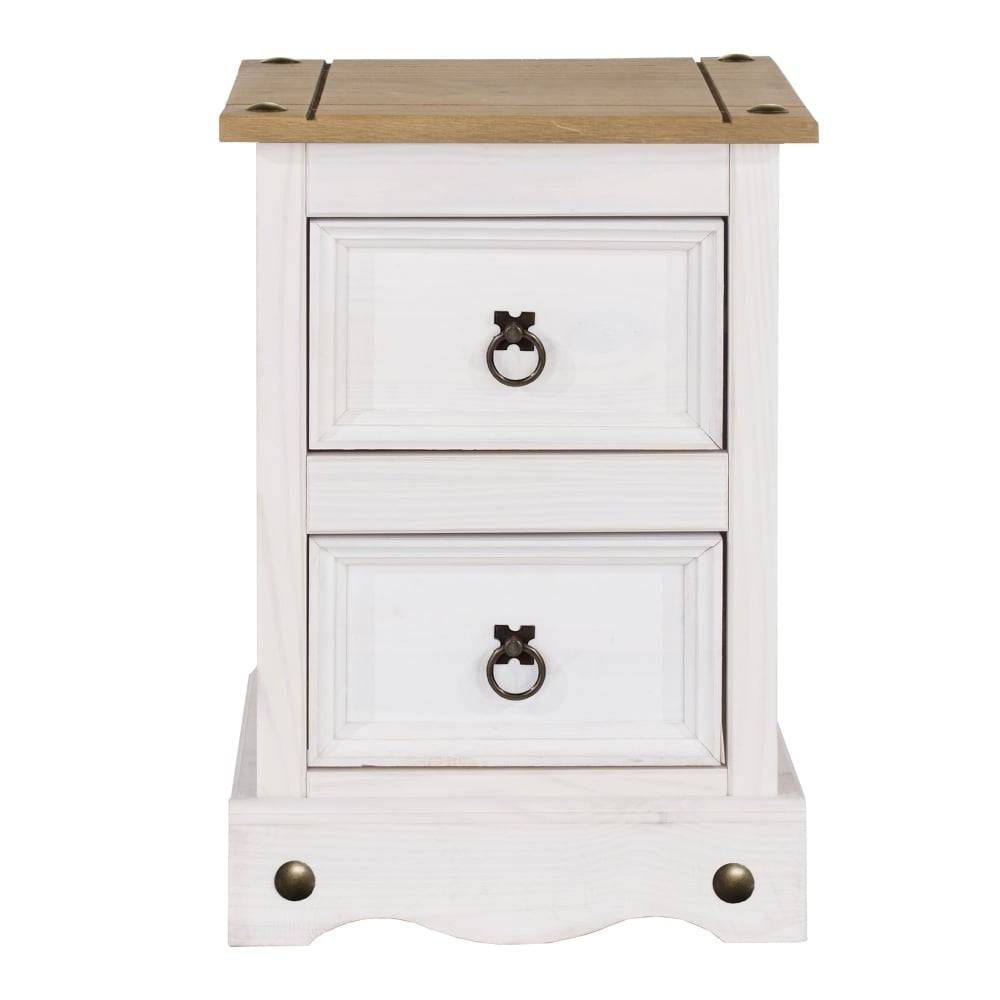Corona White Washed Wax Effect Pine 2 Drawer Petite Bedside Cabinet - Price Crash Furniture