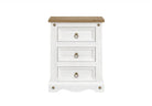 Corona White Washed Wax Effect Pine 3 drawer Petite Bedside - Price Crash Furniture