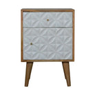 Diamond Carved White 1 Door Bedside Table in Solid Mango Wood - Price Crash Furniture